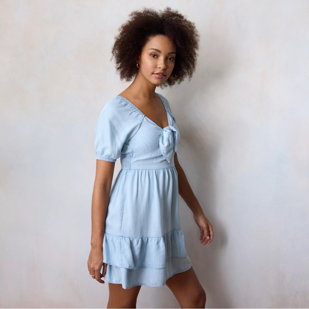 New! LC Lauren Conrad Blue Wrap Mini Dress with Ruffled Hem